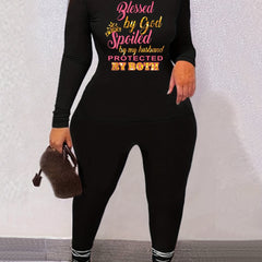  Glitter Crown & Letter Print Tee & Leggings 2pcs Set