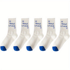 5 Pairs Heart & Floral Print Tube Socks Women's Stockings