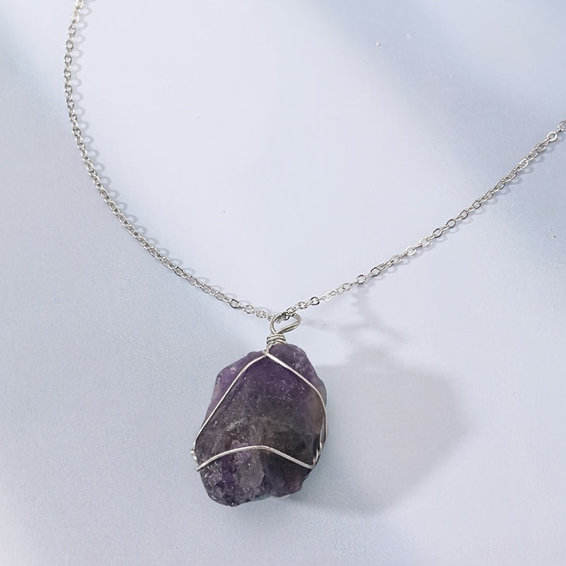 Men's Rough Wire Wound Stone Necklace