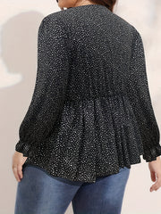  Dot Print V Neck Peplum Top