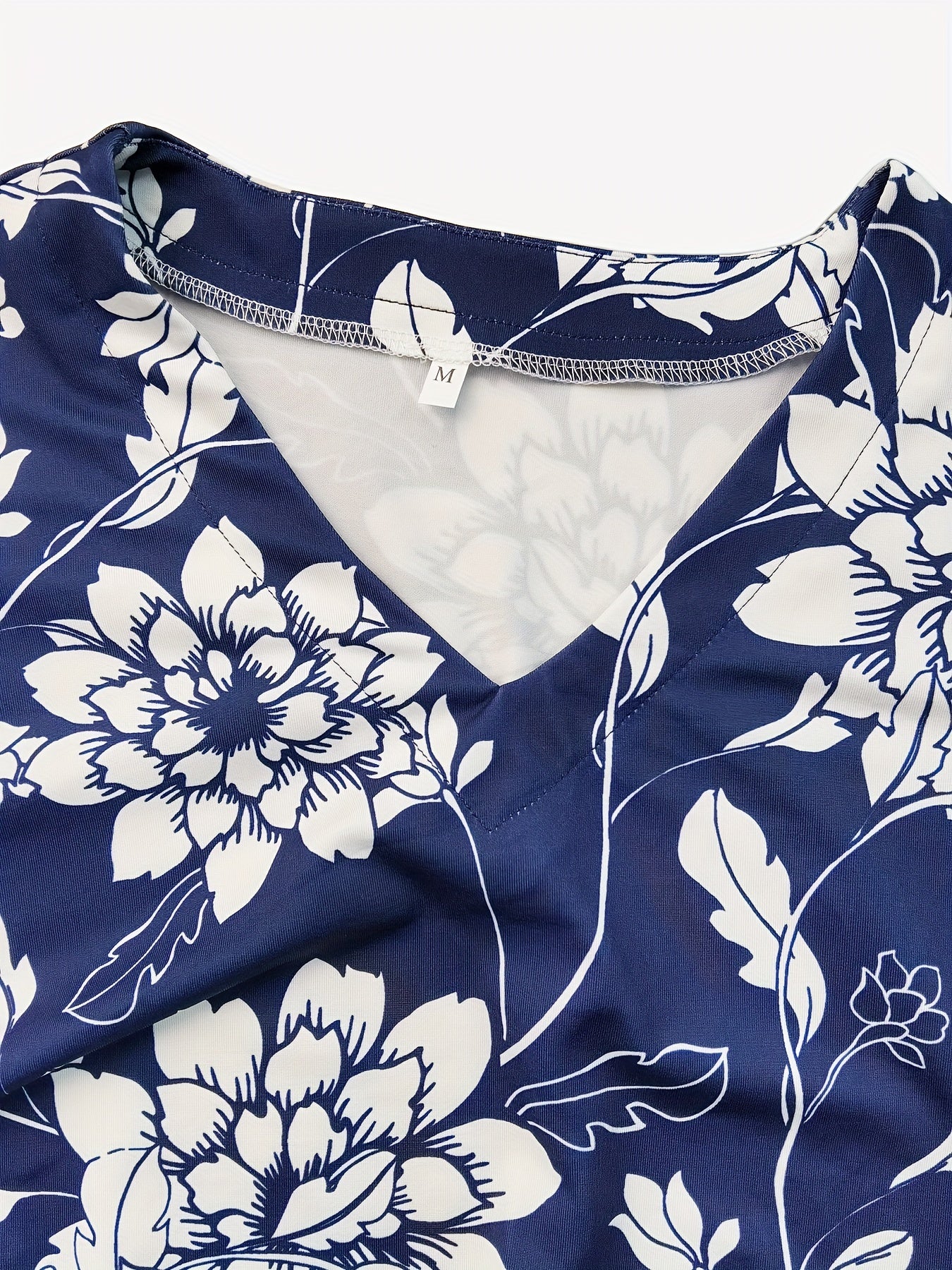 Floral Print Lounge Dress V Neck Long Sleeve Women's Loungewear