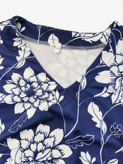 Floral Print Lounge Dress V Neck Long Sleeve Women's Loungewear