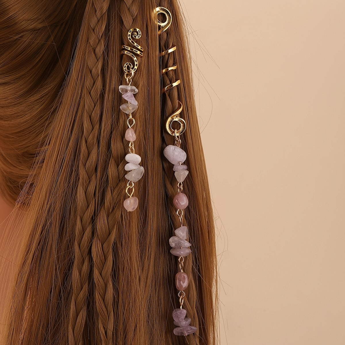 Amethyst Loc Beads Rings Crystal Braid Decor