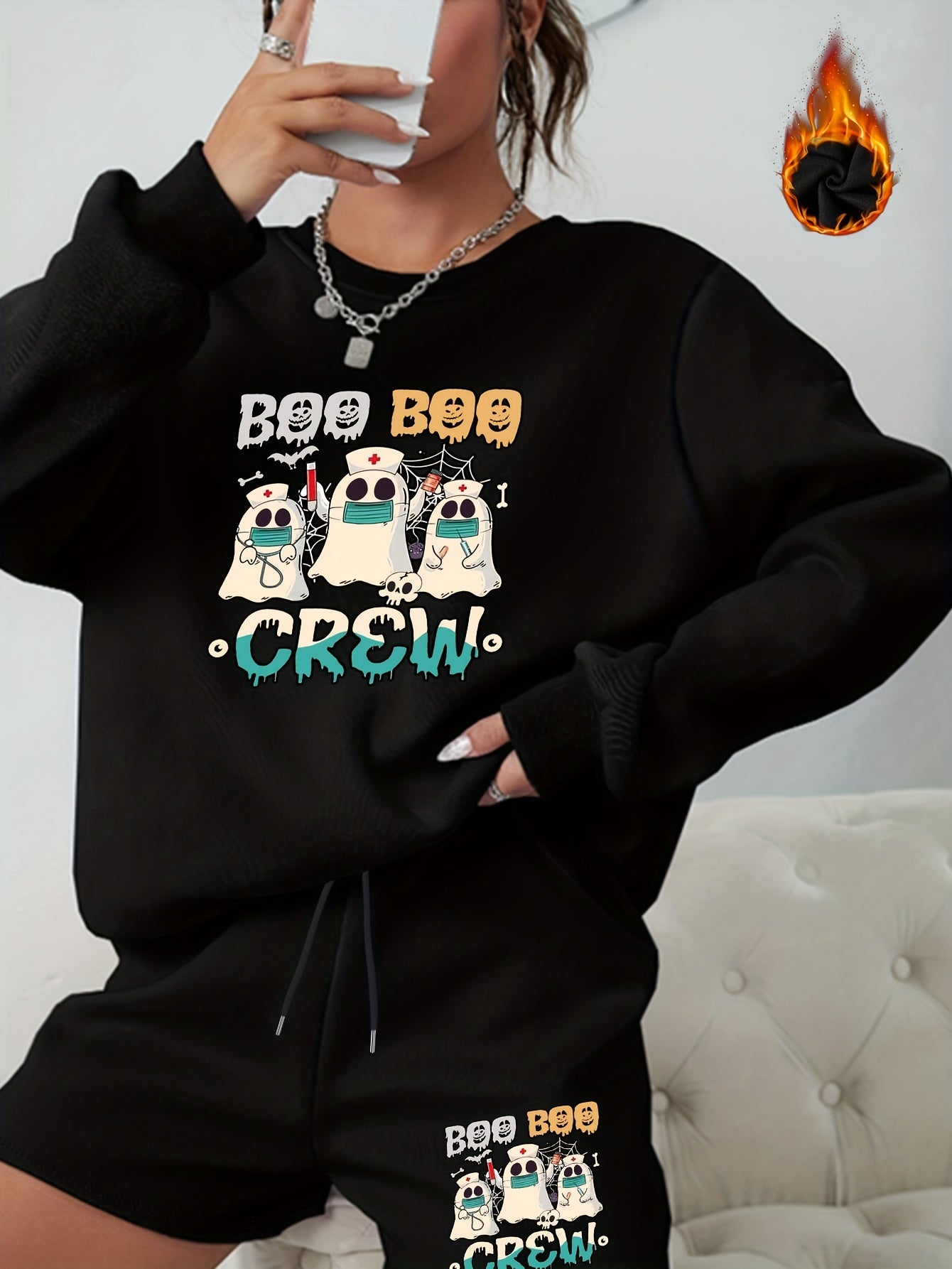  Halloween 2pcs Set Sweatshirt & Shorts Outfit