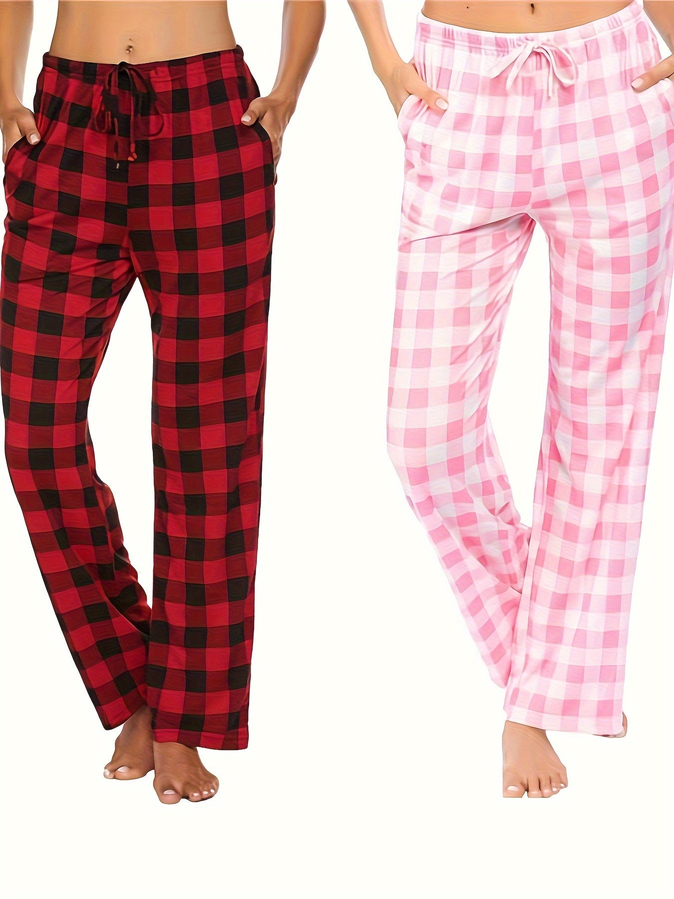 Plaid Drawstring Sleep Bottoms Cozy Home Sleep Pants Women's Loungewear