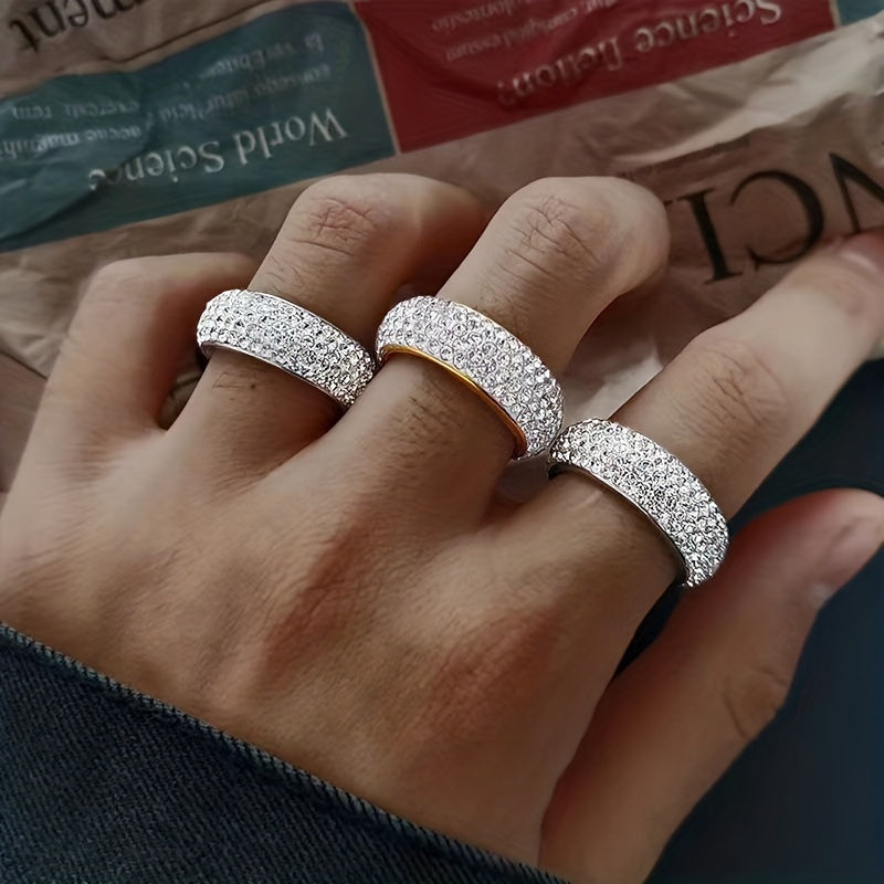 Men's Titanium Steel Ring with Five Rows Artificial Diamonds