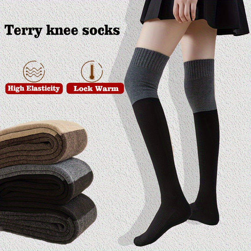 3 Pairs Colorblock Thigh High Socks Over The Knee Stockings