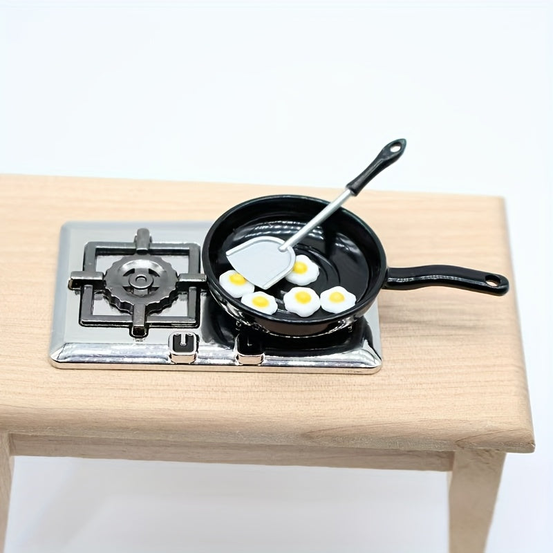 7pcs Food Play Pan Fried Egg and Spatula Set for Dollhouse Scene