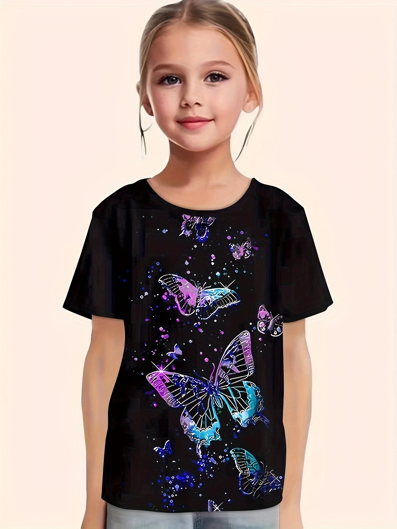 Tie Dye Butterfly Print Short Sleeve T-shirt for Girls