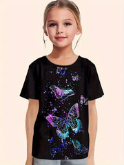 Tie Dye Butterfly Print Short Sleeve T-shirt for Girls