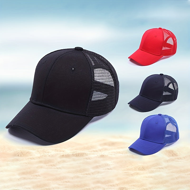 Solid Ponytail Trucker Hat Mesh Breathable Baseball Cap