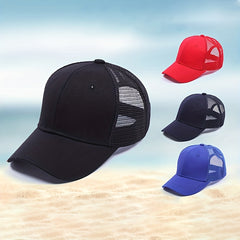 Solid Ponytail Trucker Hat Mesh Breathable Baseball Cap