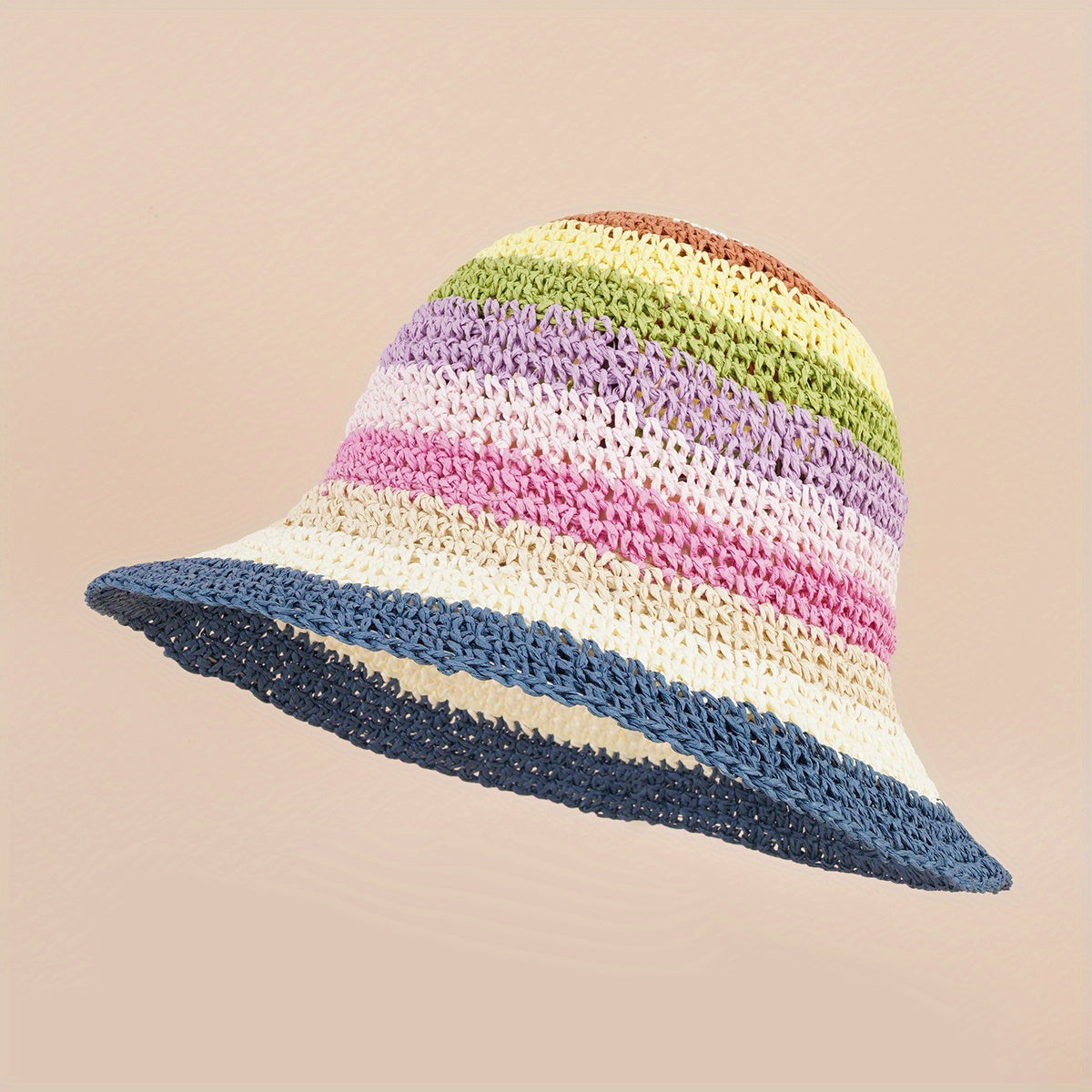 Rainbow Striped Straw Hat Unisex Sunscreen Sunshade Bucket Hat