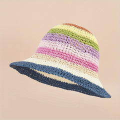 Rainbow Striped Straw Hat Unisex Sunscreen Sunshade Bucket Hat