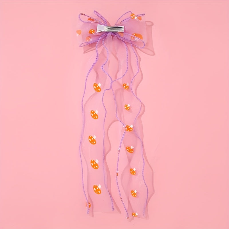Mesh Bowknot Mushroom Pattern Hair Clip with Non-Slip Back