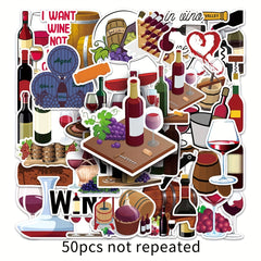 50pcs Red Wine Romantic Stickers for DIY Mobile Phone Water Cup Car Skateboard