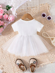 Floral Embroidery Short Sleeve Mesh Dress for Baby Girl