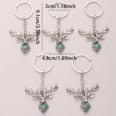 5pcs Deer Head Key Chains Alloy Jewelry Business Luggage Bag Pendant Halloween