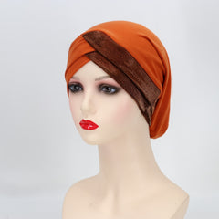 Glitter Forehead Cross Turban Cap Solid Head Wrap Bandana Headwear