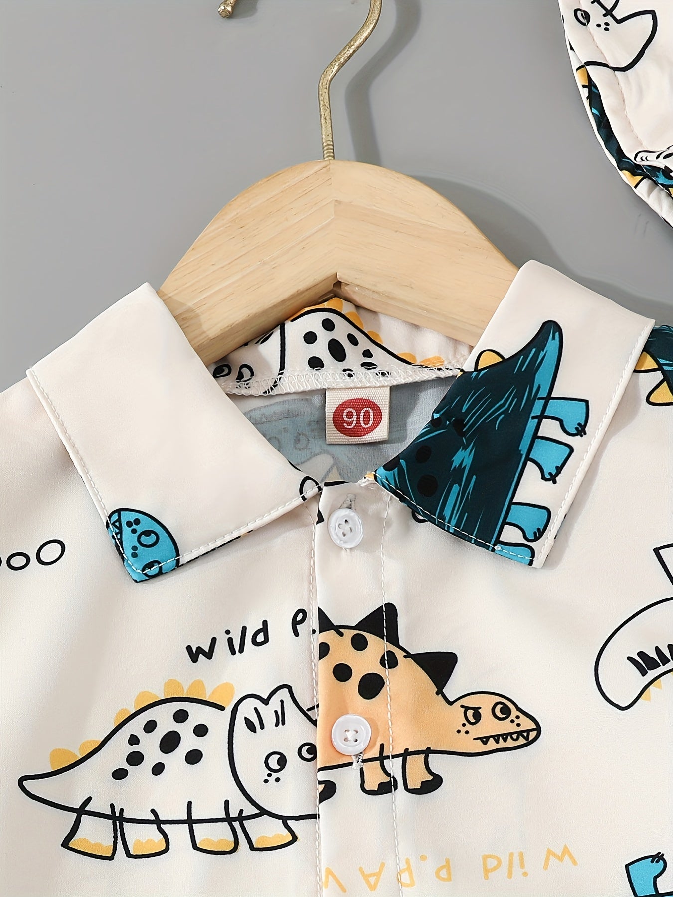 2pcs Boys Teen Dinosaur Short Sleeve Shirt & Hat Set Clothes For Summer