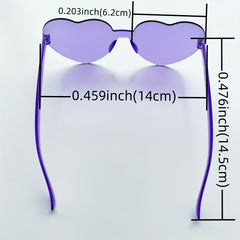 Heart One Piece Sunglasses Rimless Decorative Glasses for Party Beach Club