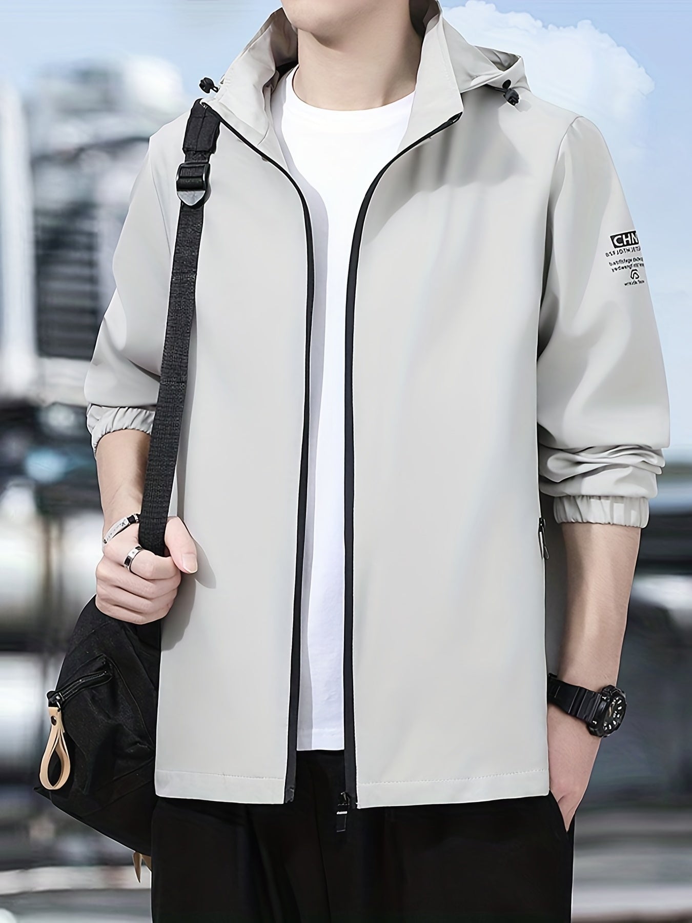 Men's Casual Stretchy Hooded Windbreaker Coat for Spring Autumn