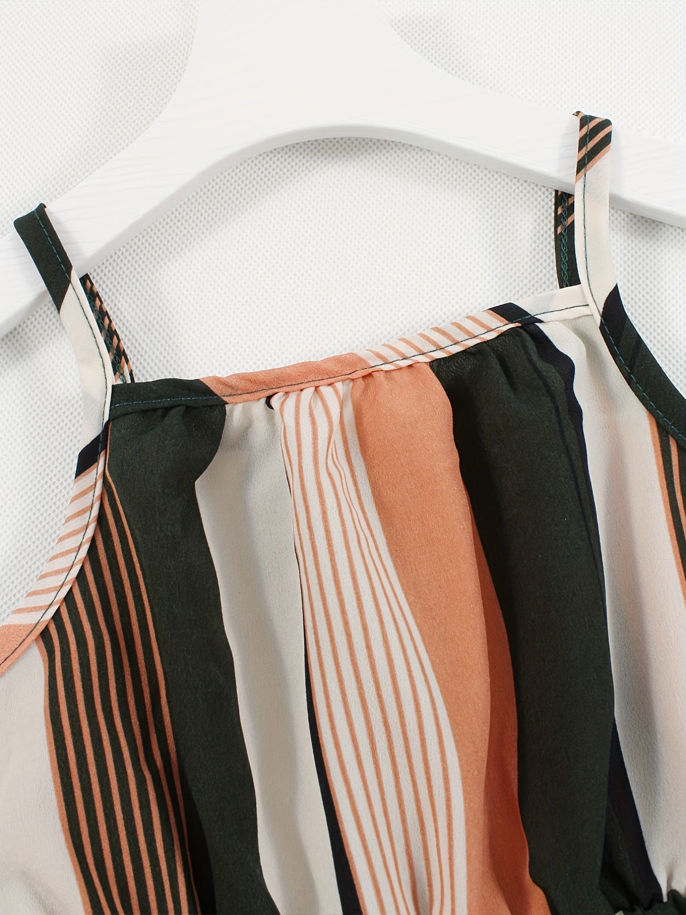 Striped Belted Cami Rompers For Girls