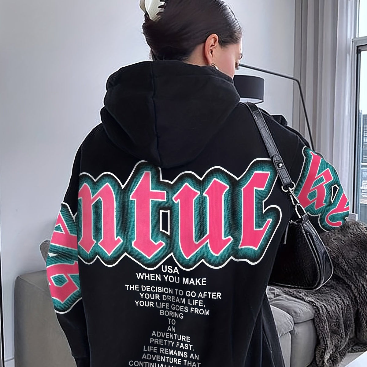 Letter Print Loose Hoodie Casual Long Sleeve Hoodies Sweatshirt