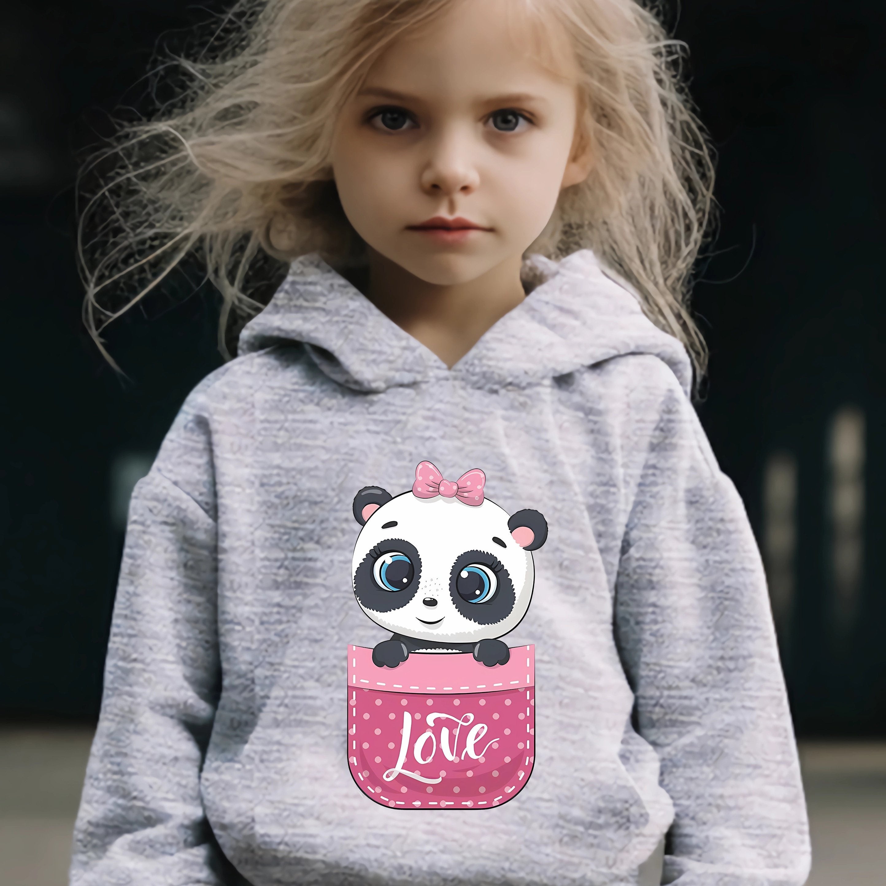 Kid's 2pcs Panda In Pocket Print Long Sleeve Outfit Hoodie & Pants Set