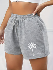 Coconut Tree Print High Rise Plus Size Sports Shorts