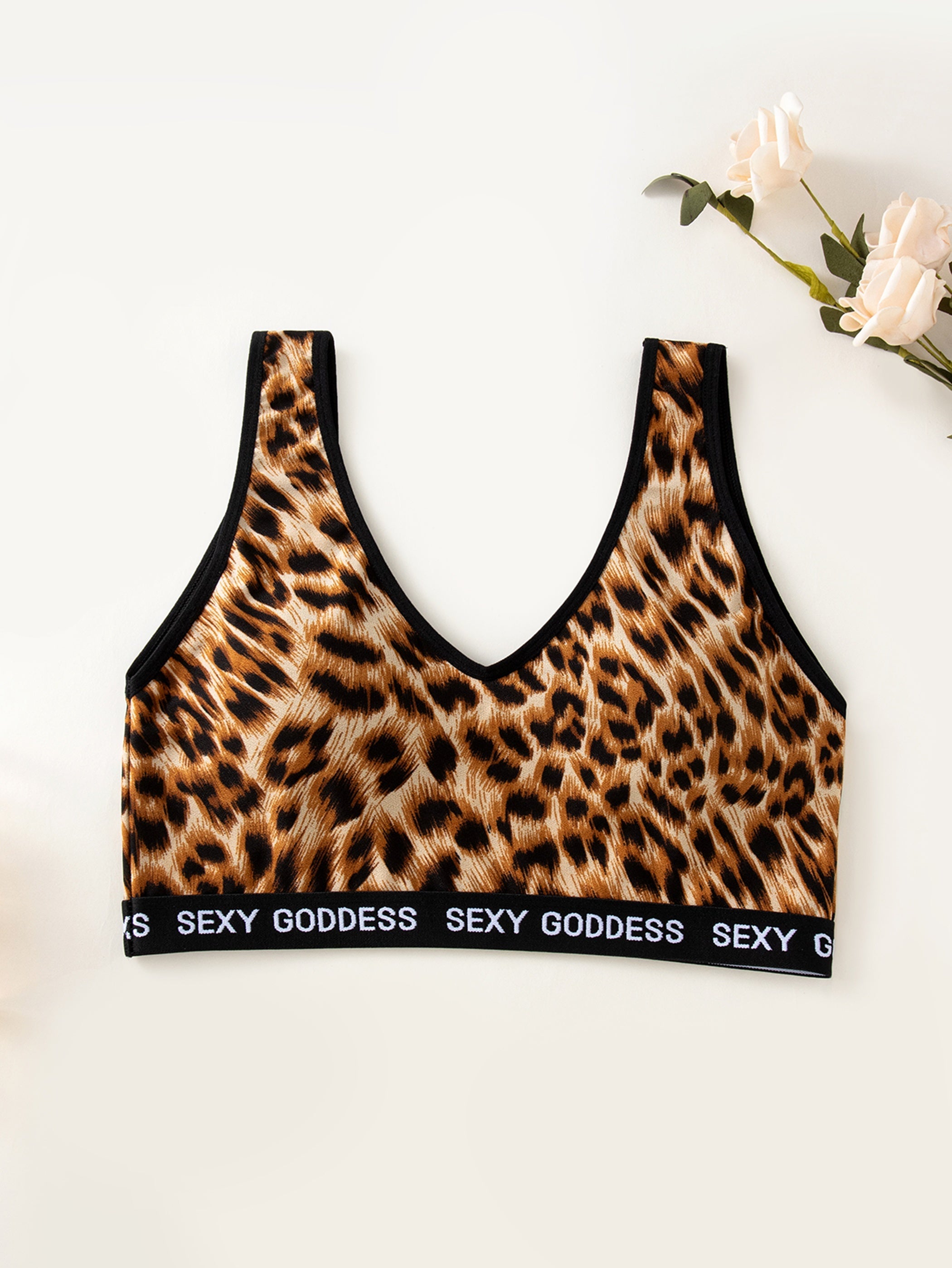 3pcs Leopard Wireless Bras Comfy Letter Print Bra Women's Lingerie
