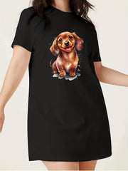  Cartoon Puppy Print Sleep Dress Short Sleeve