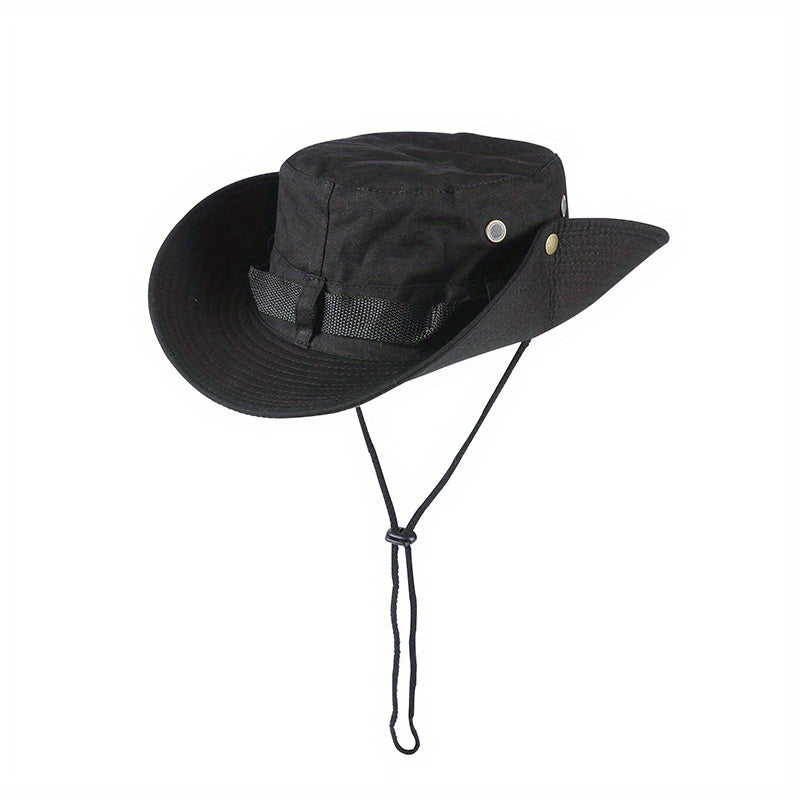 Button Rolled Brim Cowboy Hat Solid Sunscreen Western Cowgirl Hat
