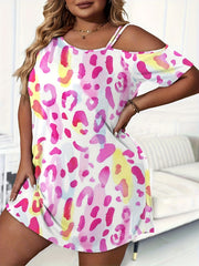  Tie Dye & Leopard Print One Shoulder Nightdress