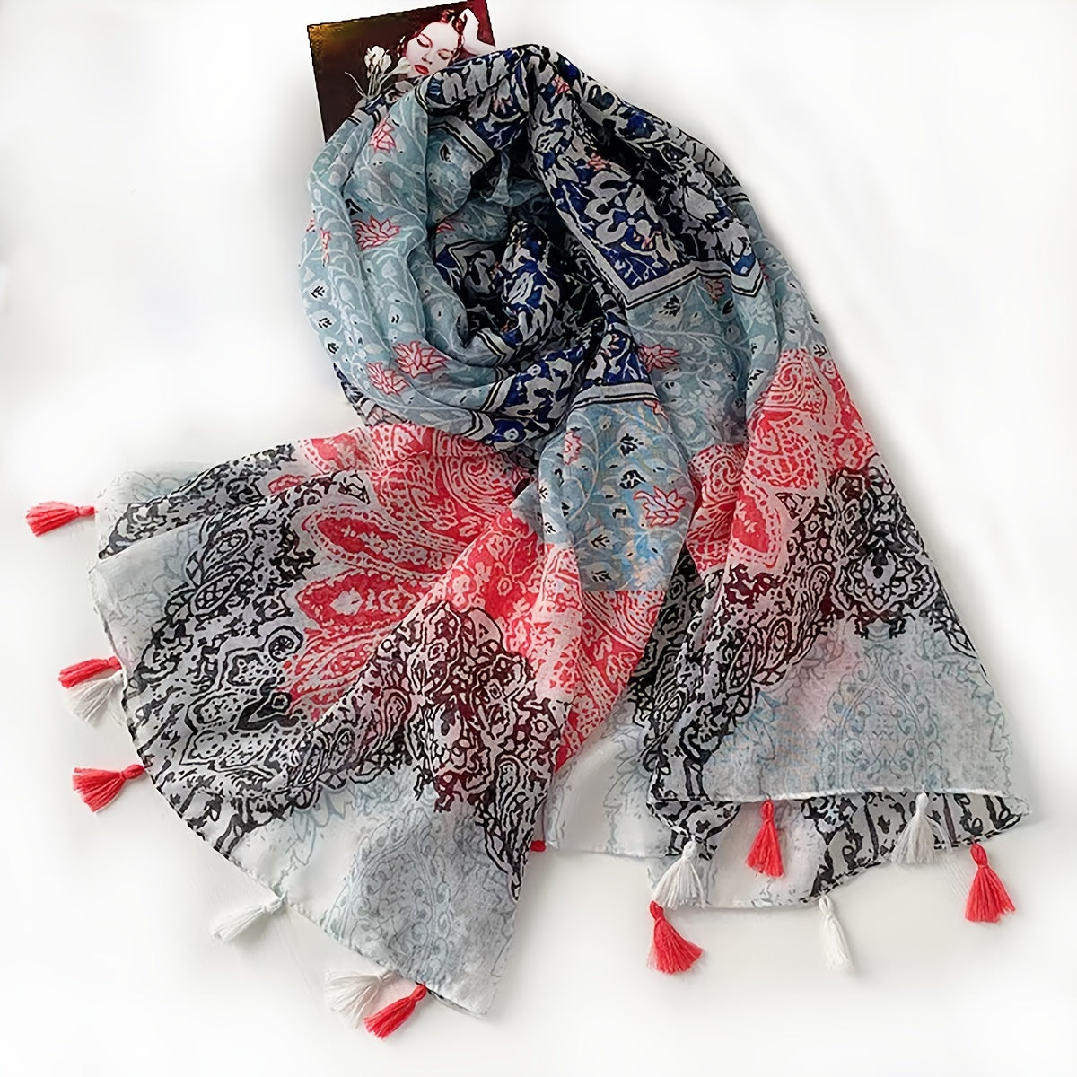 Vintage Paisley Print Scarf Block Breathable Tassel Shawl 31 50'