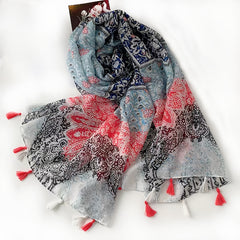 Vintage Paisley Print Scarf Block Breathable Tassel Shawl 31 50'