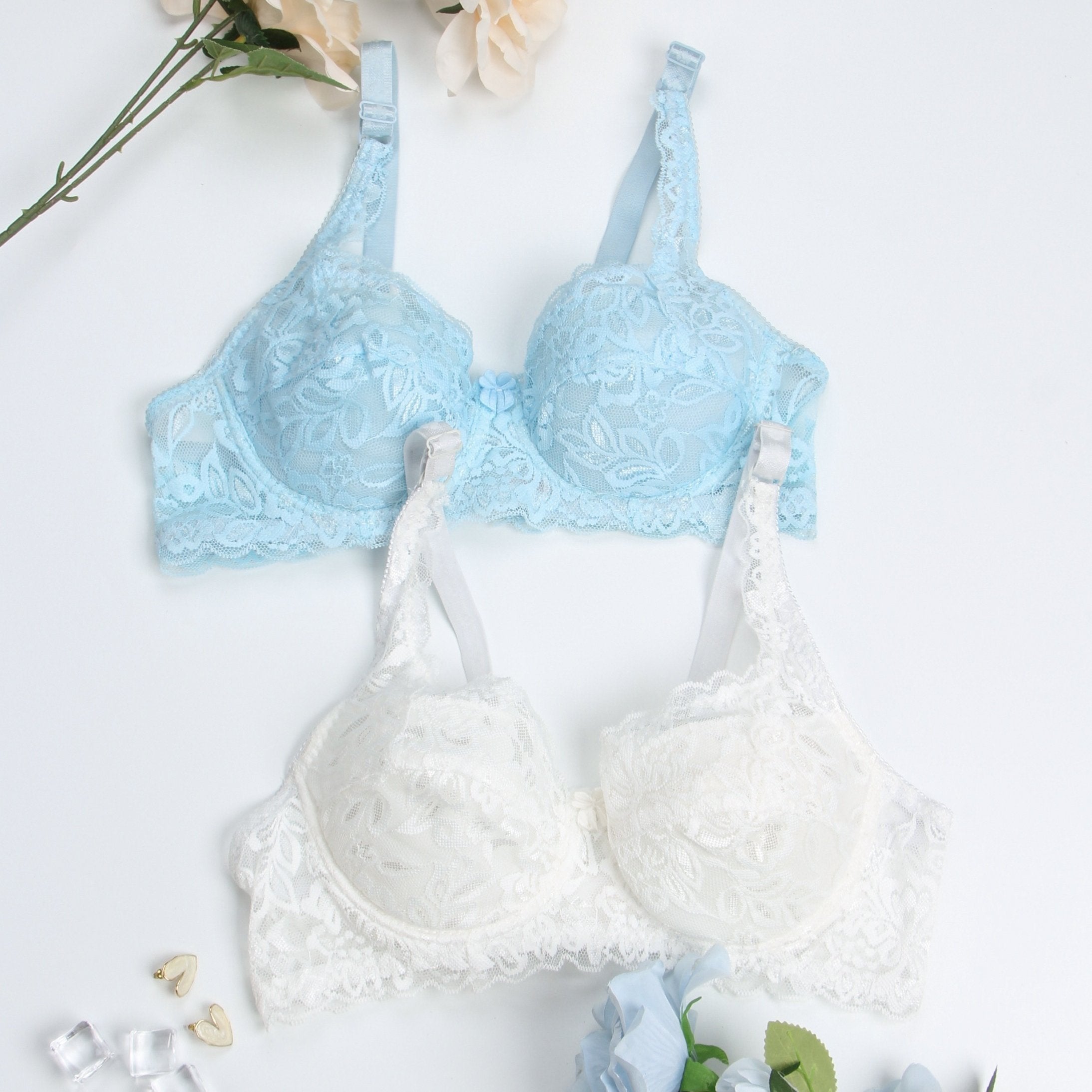 2pcs Lace Push Up Bras Scallop Trim Women's Lingerie