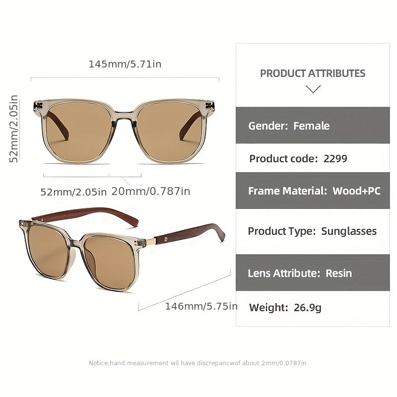 Men's Tea Brown Square Frame Sunglasses Vintage Wood Grain UV Protection