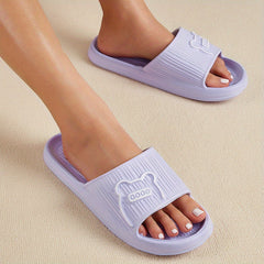 Women's Solid Slippers Open Toe Non slip Flat Indoor Bathroom Shoes