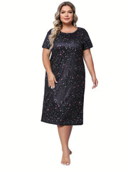  Star Print Lounge Dress Short Sleeve Round Neck Nightdress