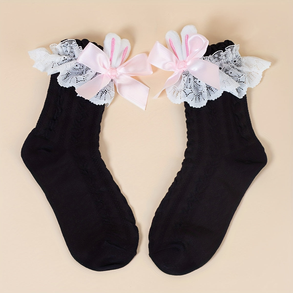 Lace Stitching Bow Socks Bunny Ear Decor Women's Stockings