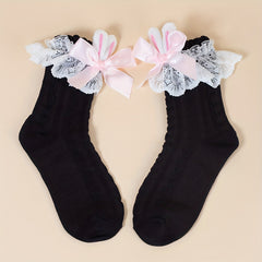 Lace Stitching Bow Socks Bunny Ear Decor Women's Stockings