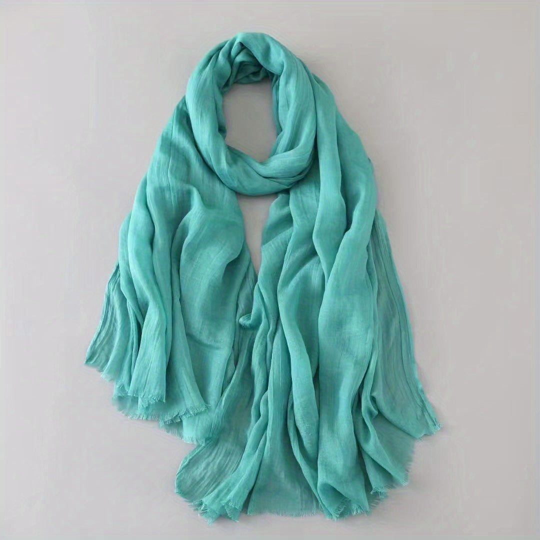 Vintage Solid Gauze Scarf Tassel Headwrap Women Turban Hijab