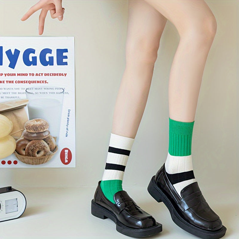 Striped Colorblock Socks Mid Tube Stockings