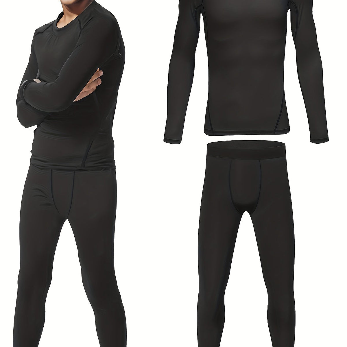 2pcs Kids Compression Thermal Set Long Sleeve Crew Neck Pullover Matching Pants