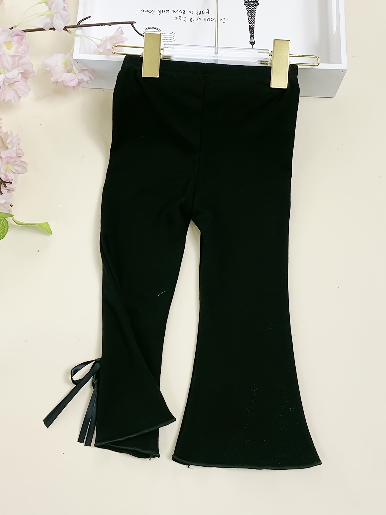 Girl Sweet Bow Flare Pants Soft Stretch Bell Bottom Pants