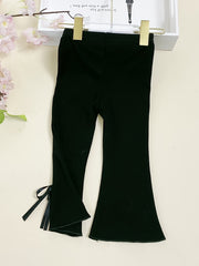 Girl Sweet Bow Flare Pants Soft Stretch Bell Bottom Pants