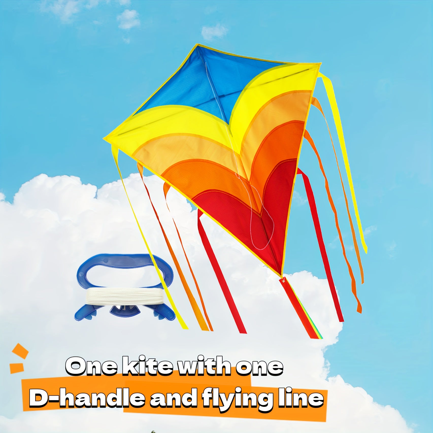 Rainbow Diamond Kite with Long Tails D handle 30m Flying Strings