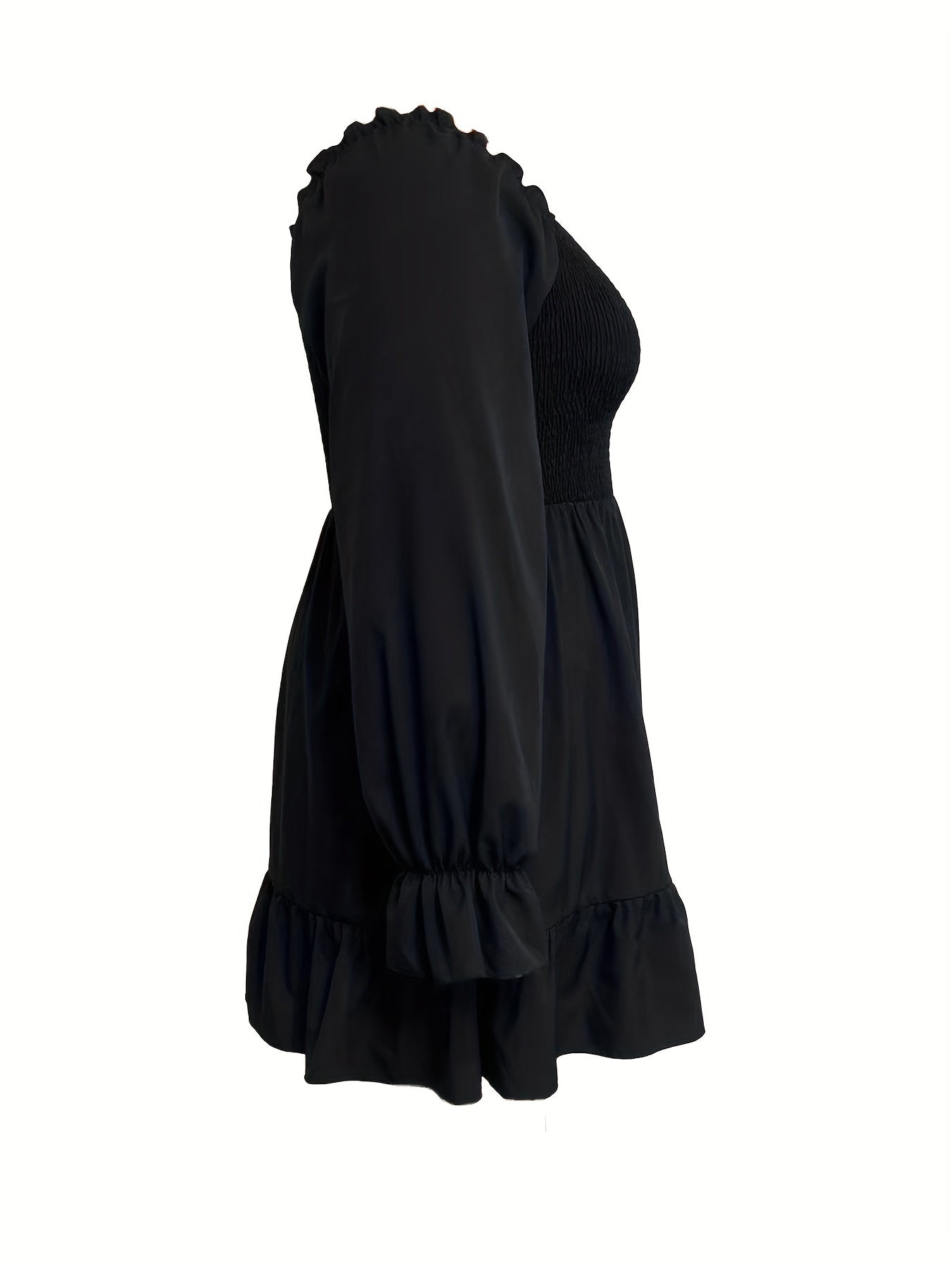  Solid Ruffle Sleeve Square Neck A Line Mini Dress