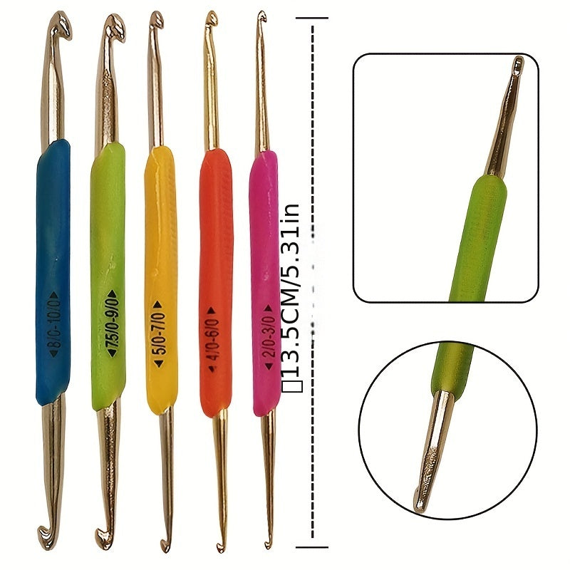 5pcs Silicone Handle Double Head Aluminum Crochet Hooks Set